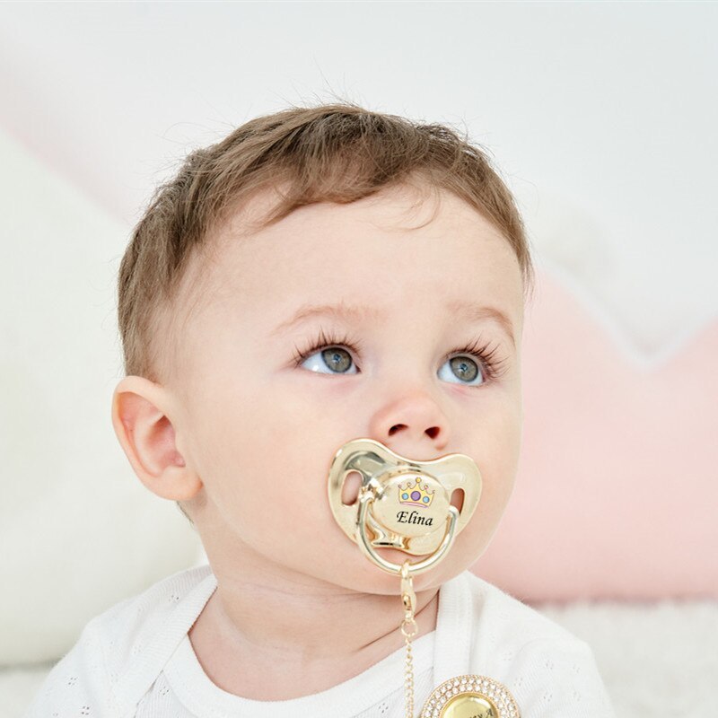 personalized bow Metallic rose gold bling pacifier and pacifier box set BPA free dummy Luxury baby shower gift