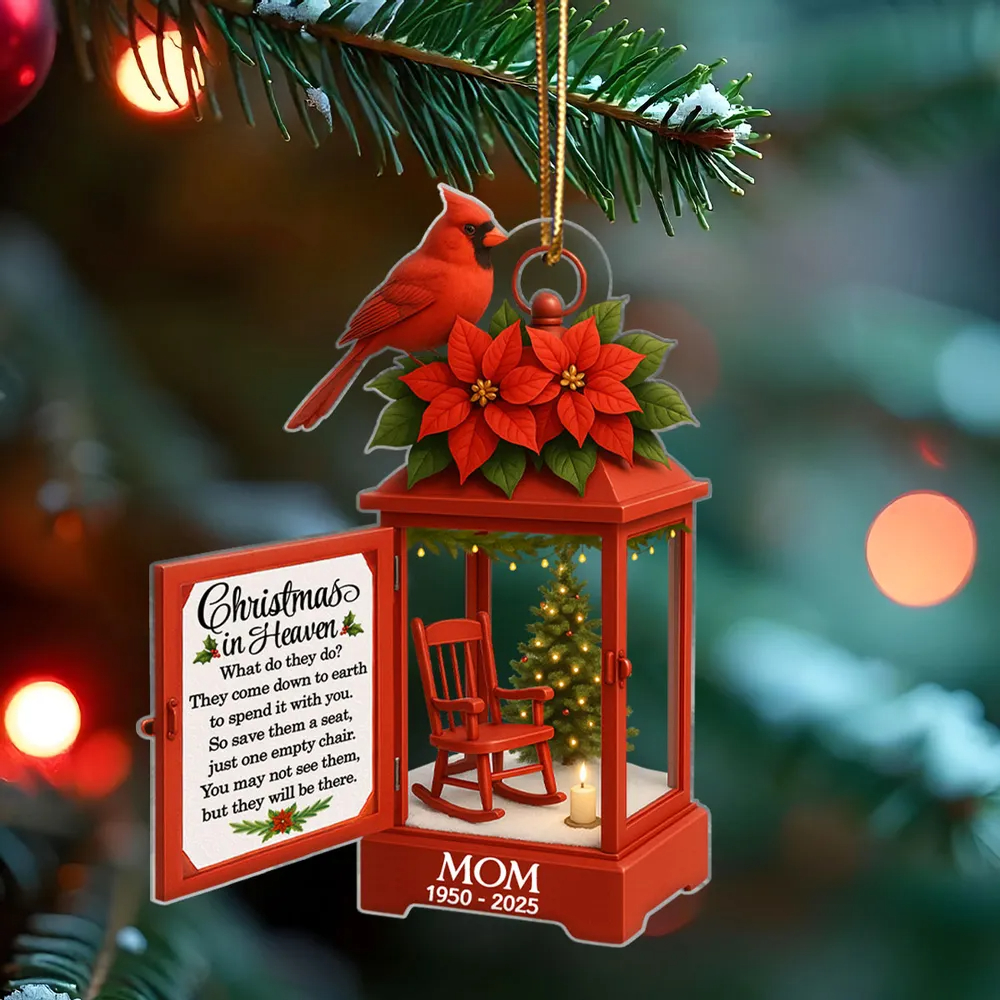 Personalized Lantern Memorial Christmas Ornament, Christmas In Heaven, Sympathy Gift For Loss Of Loved Ones