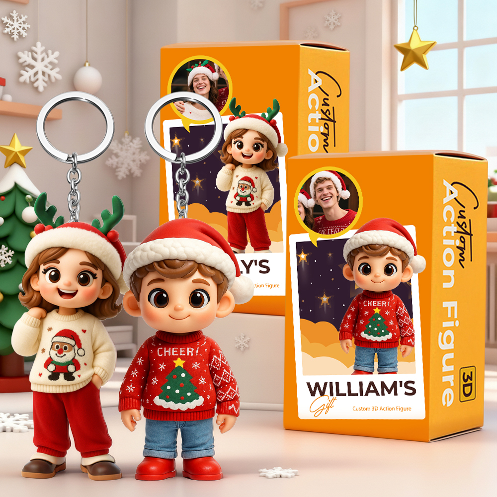 Unique Custom 3D Keychain Figure Personalized Mini Doll Xmas Gift for Husband Wife Children - Bestchristmasgifts