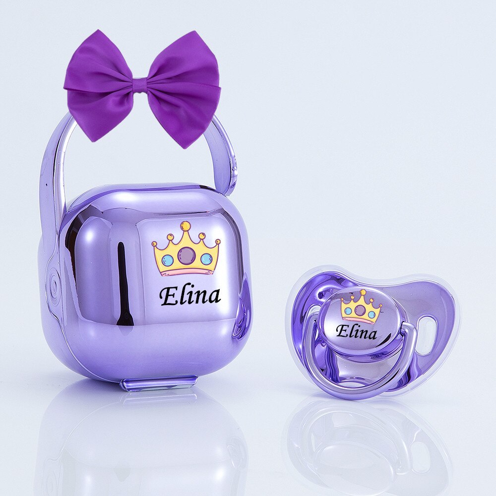 personalized bow Metallic rose gold bling pacifier and pacifier box set BPA free dummy Luxury baby shower gift
