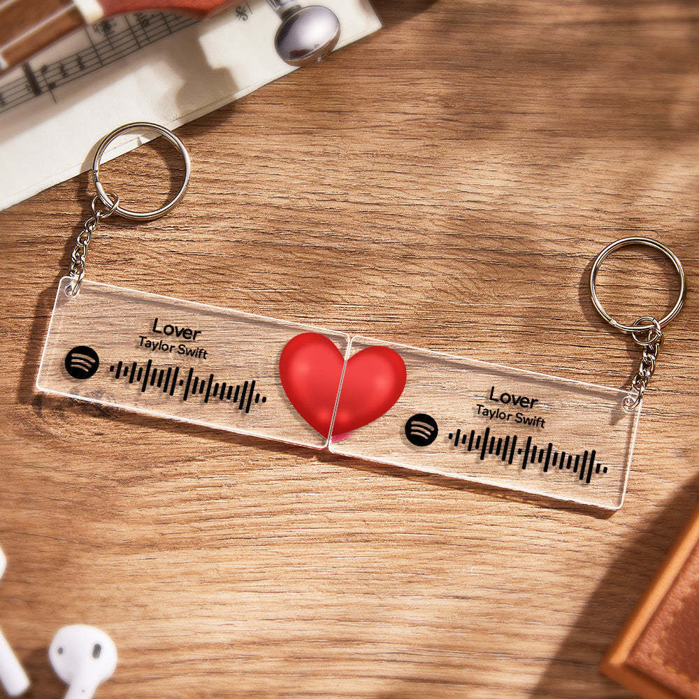 Scannable Custom Spotify Code Keychain Acrylic Music Plaque Heart Keychain Romantic Couple Gifts - Bestchristmasgifts