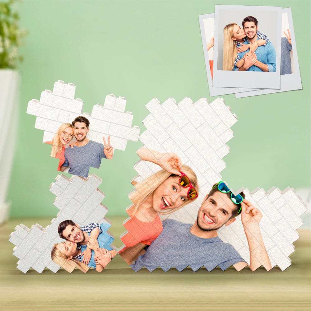 Personalized 3PCS Building Brick Puzzles Custom Heart Shaped Photo Block Anniversary Gift - Giftlab