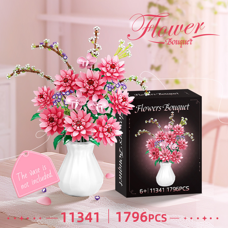 Flower Bouquet Building Set For Home Decor Willow Orchid Consolida Ajacis And Dahlia For Her