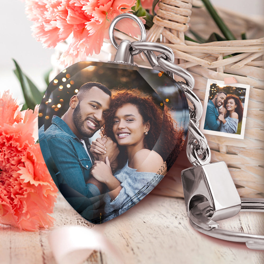 Custom Photo Keychain Crystal Heart Custom Keychains Gifts - Couple