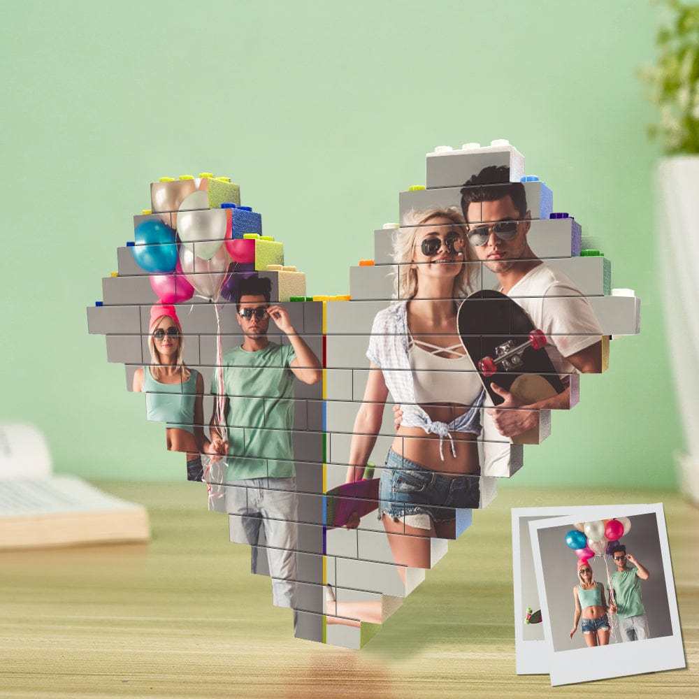 Personalised Colors Building Brick Custom Collage Photo Block Heart Shaped Brick Puzzles Gifts - Giftlab