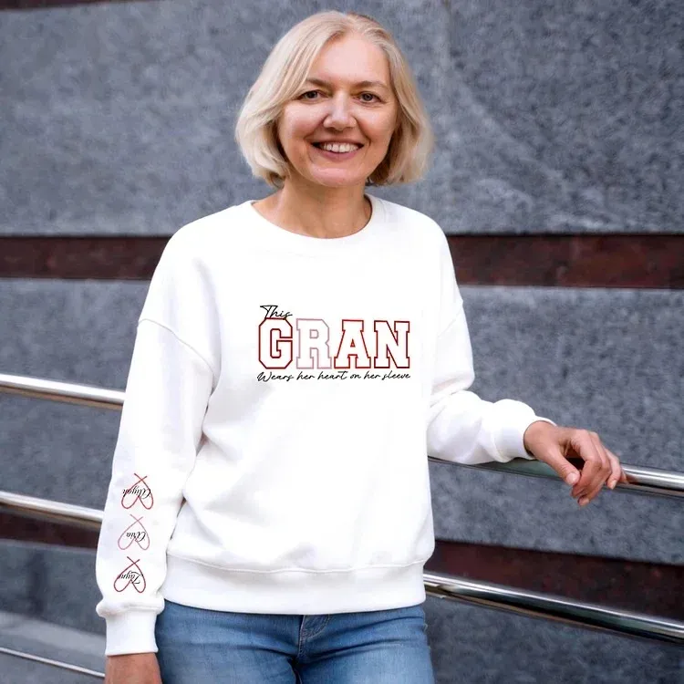 Embroidered Custom Mum Wears Her Heart On Her Sleeve T-Shirts, Sweatshirts, Hoodies