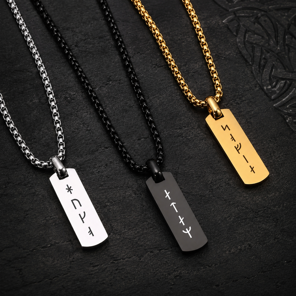 Viking Runes Engraved Necklace for Men