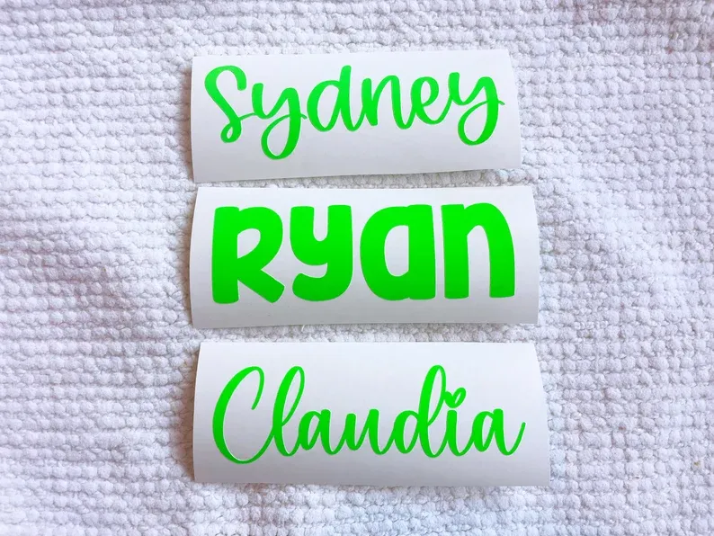 NEON custom vinyl decal, personalized sticker for tumblers, water bottle, laptop, car window, vinyl name labels, back to school stickers