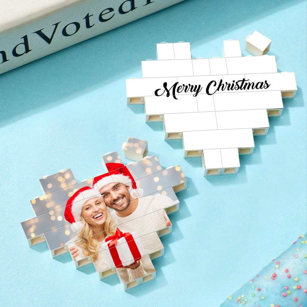 Custom Building Brick Personalized Photo & Text Block Heart Shaped Christmas Gifts - Giftlab