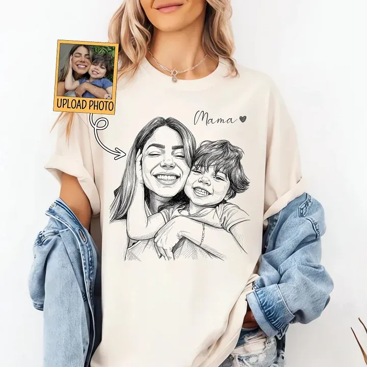 Custom Mom Photo Sketch Sweatshirt/T-shirt Personalized Hand-Drawn Portrait from Photo, Custom Mother’s Day Shirt, Birthday Gift for Mom/Grandma