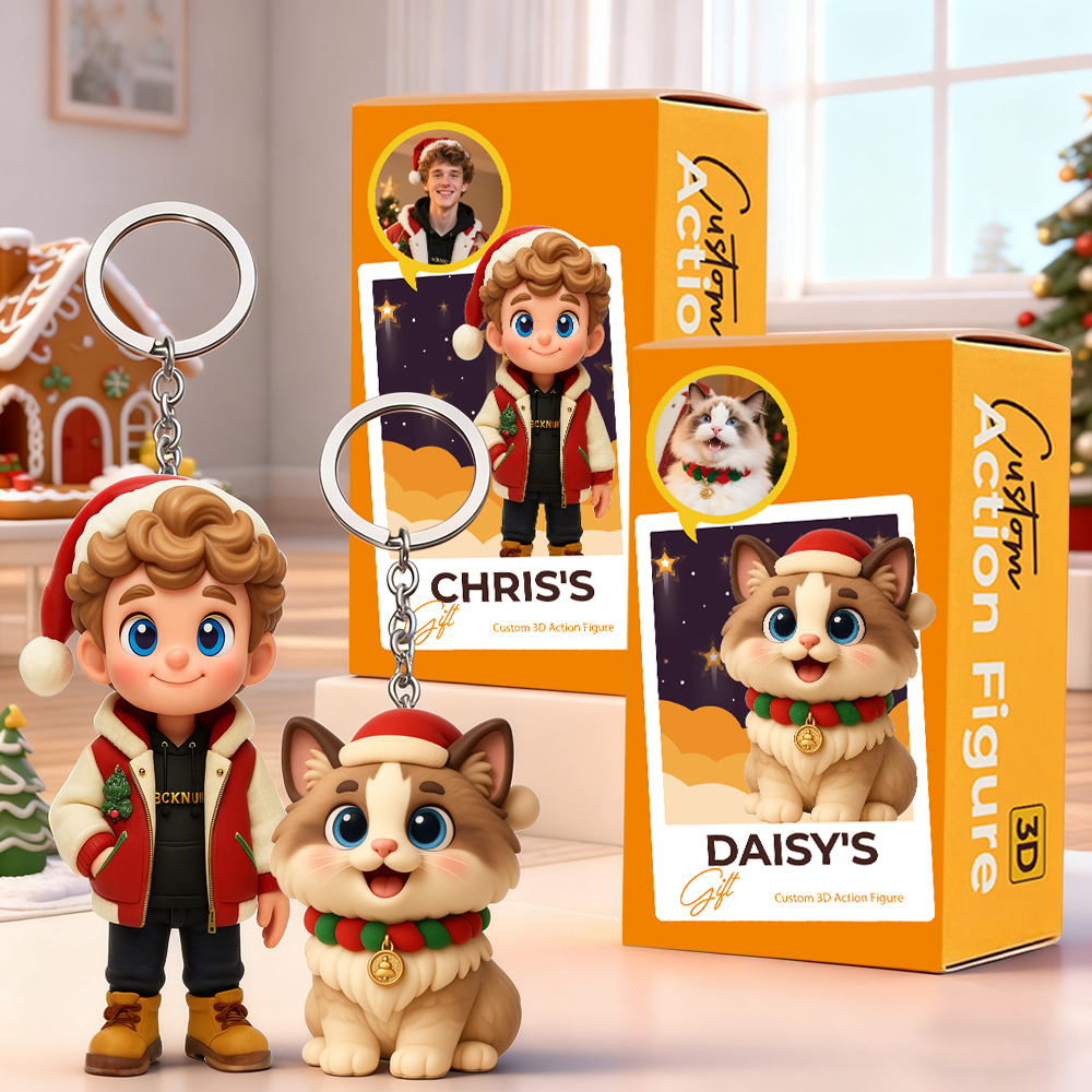 Personalized 3D Keychain Doll from Photo Unique Christmas Gift for Him Her Kids - Bestchristmasgifts