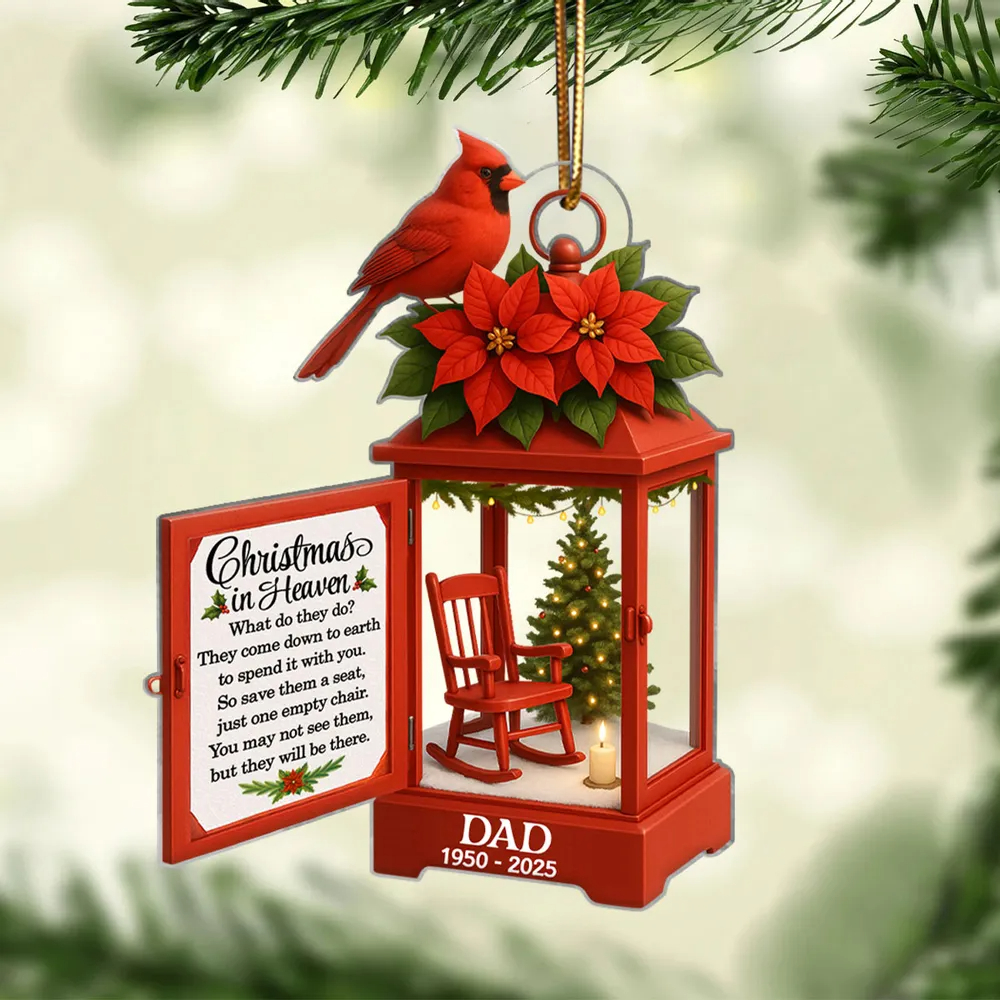 Personalized Lantern Memorial Christmas Ornament, Christmas In Heaven, Sympathy Gift For Loss Of Loved Ones