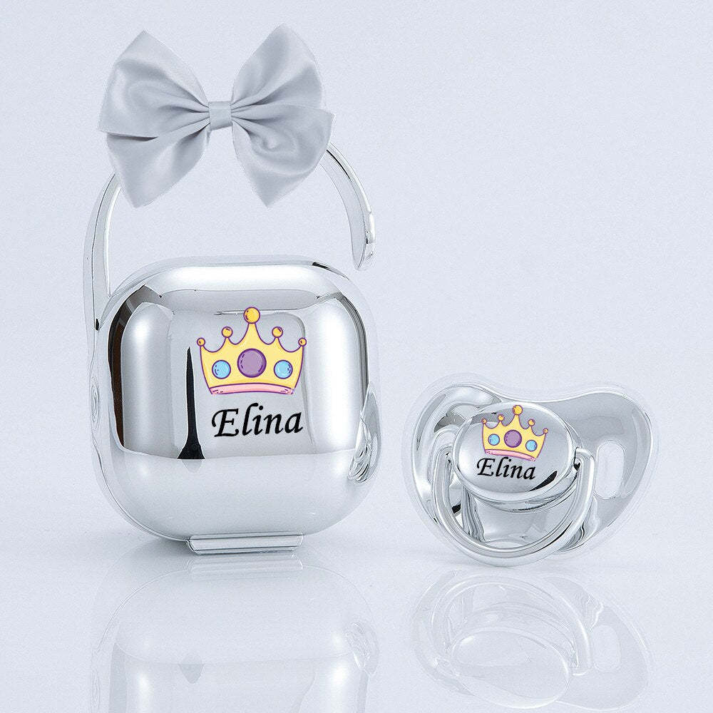 personalized bow Metallic rose gold bling pacifier and pacifier box set BPA free dummy Luxury baby shower gift