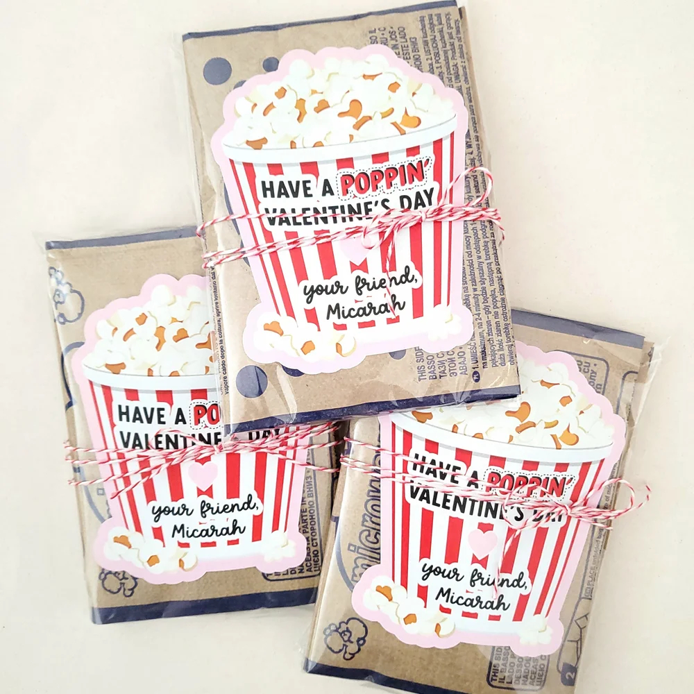 Personalized Valentine's Day Popcorn Stickers, Custom Name Labels for Kids, Perfect Kids for Preschool Gift