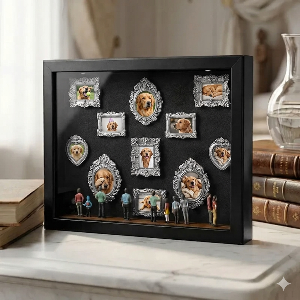 Custom Mini Museum of Pet - 3D Shadow Box Frame for Pet Photos & Collars - Unique Animal Lover Gift - Handmade Memorial Display