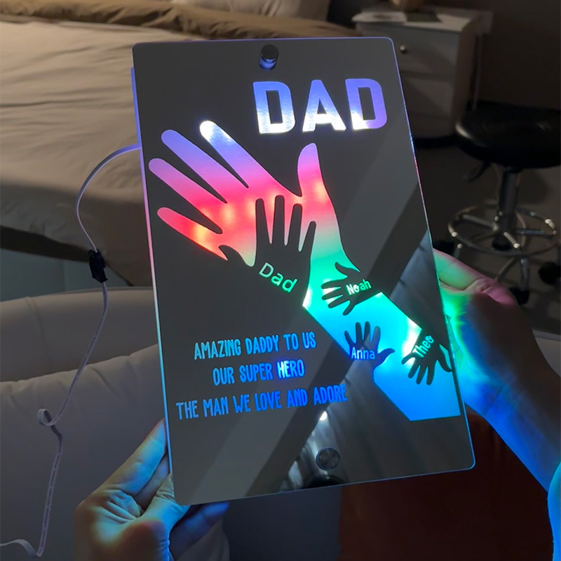 Father's Day Gift Idea Customized Father's Arm Child Palm Name Mirror Lamp
