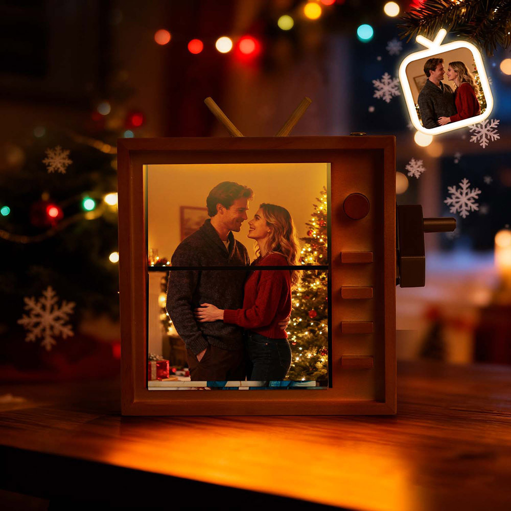 (16*16cm Large Size) Custom Photo Flipbook Frame Vertical Television Animation Machine Mechanical Hand-cranked Flipbook Box Photo Album with Light Christmas Gifts - soufeelus