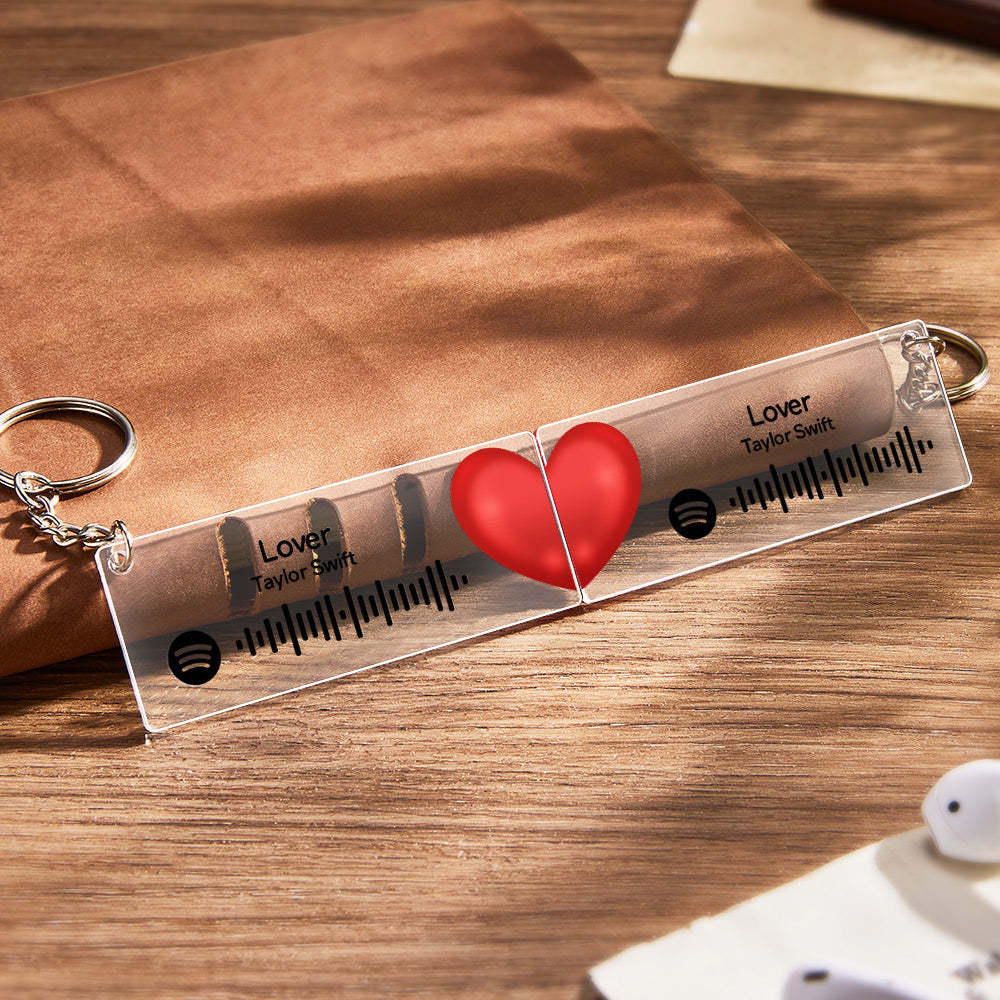 Scannable Custom Spotify Code Keychain Acrylic Music Plaque Heart Keychain Romantic Couple Gifts - Bestchristmasgifts
