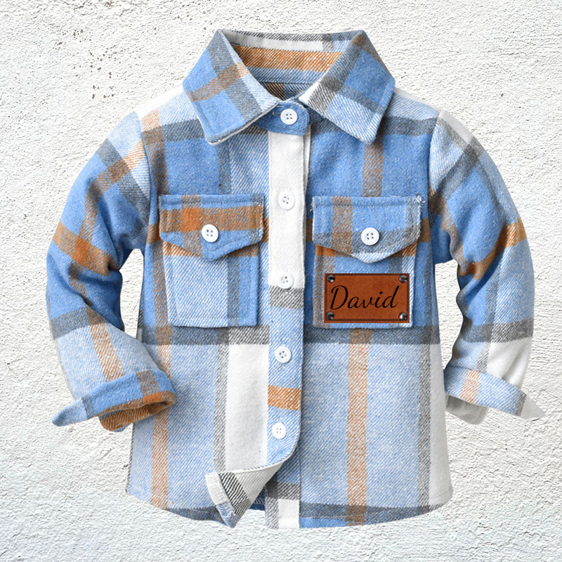 Custom Name Jacket Personalized Leather Patch Kids Flannel Jacket for Children