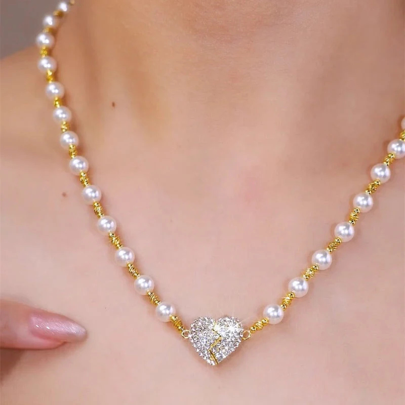 Magnetic Heart Pearl Necklace Valentine's Day Gift for Her