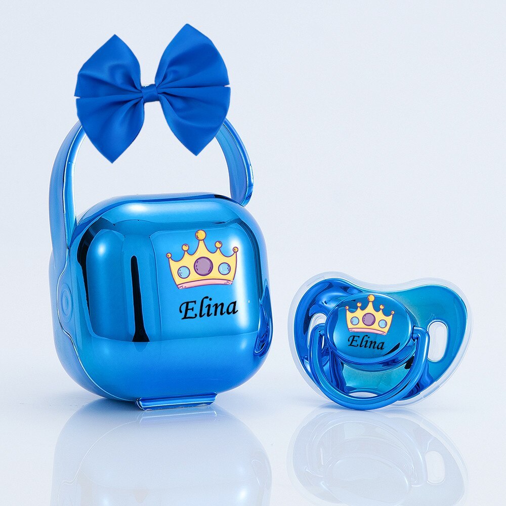 personalized bow Metallic rose gold bling pacifier and pacifier box set BPA free dummy Luxury baby shower gift