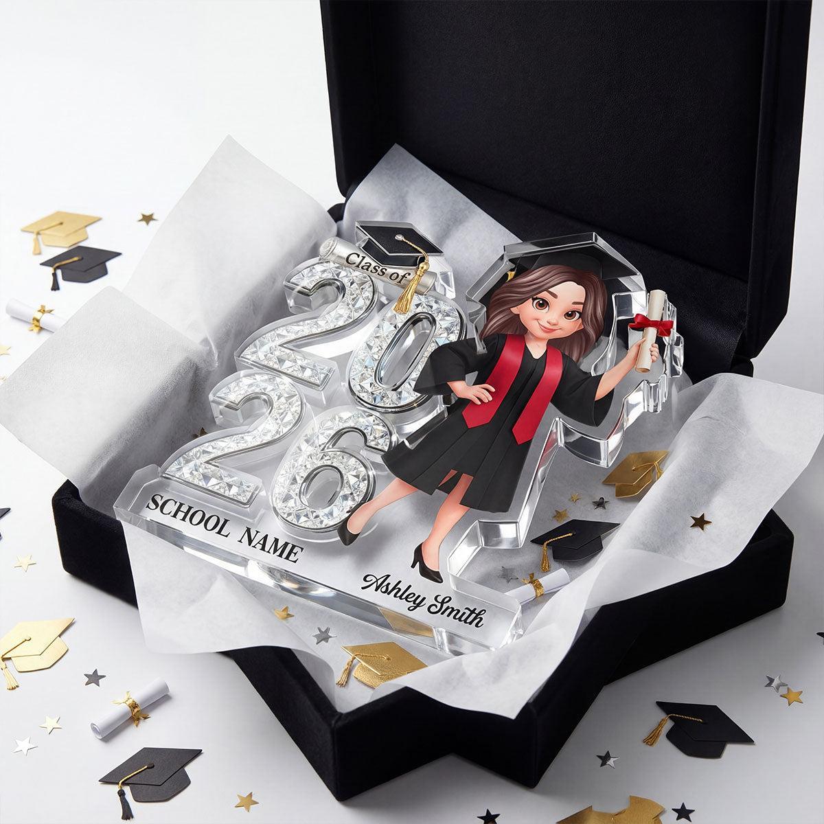 Custom Graduation Figure Doll Shiny Effect Class Of 2026 2027 Senior 2D Flat - Personalized Acrylic Block Plaque - Graduation Gift For Graduates, Daughter, Son