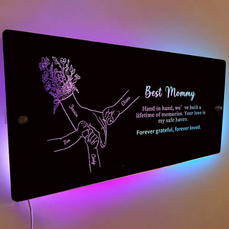 Hand in Hand Personalized Mom and Kids Personalized Mirror Light - Creative Mother's Day Gift