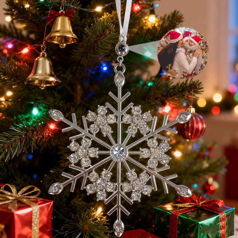 Personalized Snowflake Photo Projection Ornament Projection Picture Pendant with Diamonds Warm Gift for Christmas