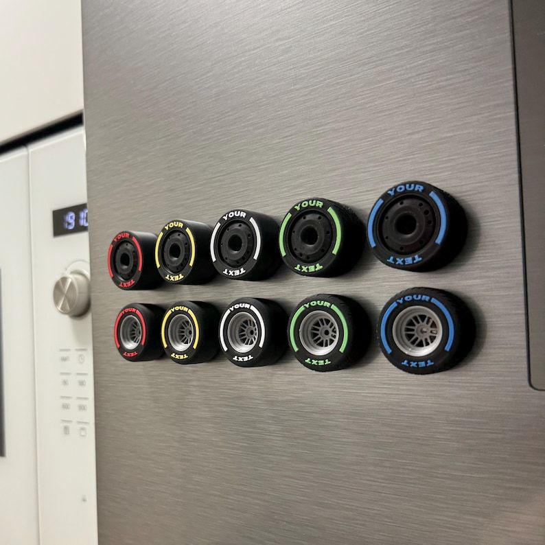 Custom Tire Fridge Magnets – Personalized Racing Wheels with Custom Text, Motorsport Gift for Him