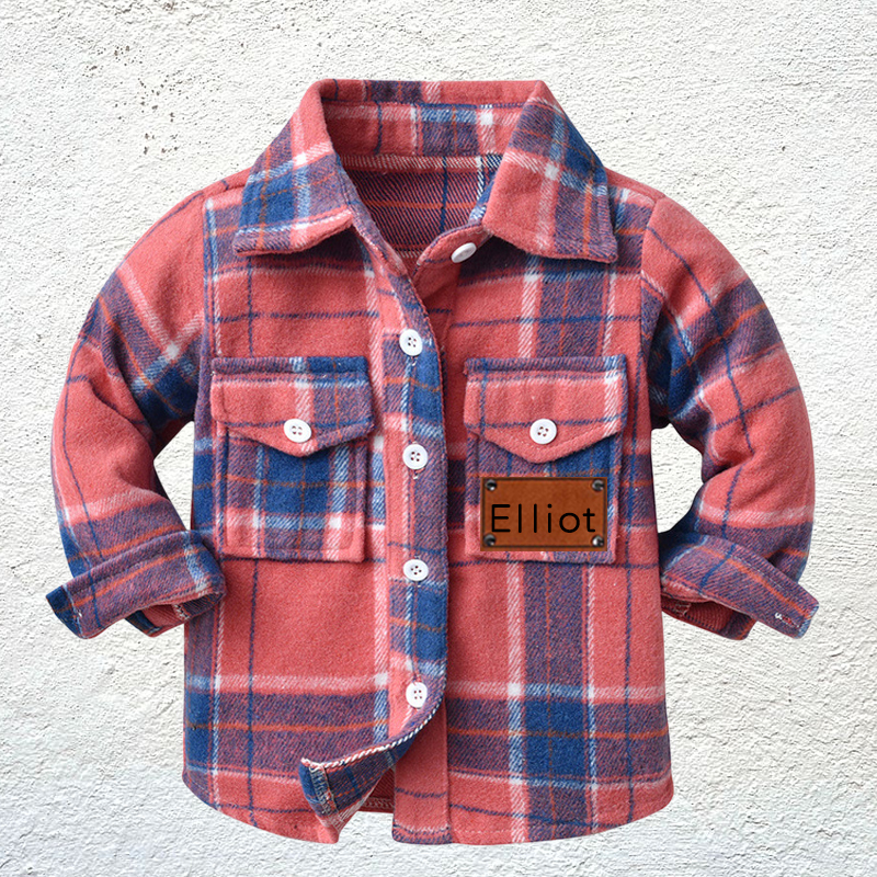 Custom Name Jacket Personalized Leather Patch Kids Flannel Jacket for Children