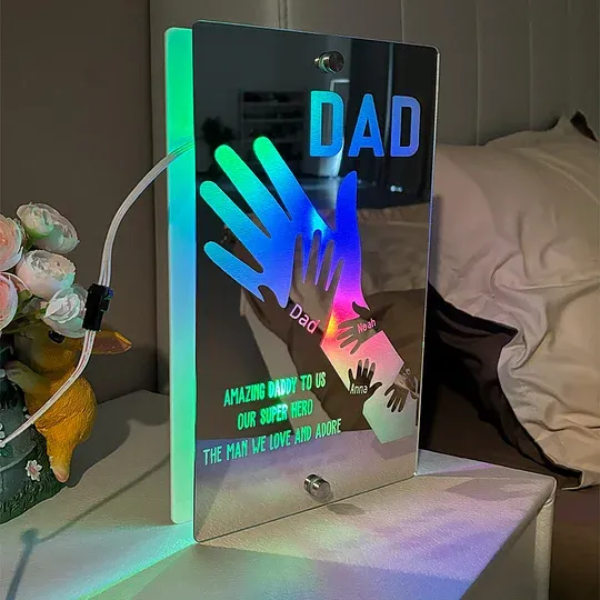 Father's Day Gift Idea Customized Father's Arm Child Palm Name Mirror Lamp