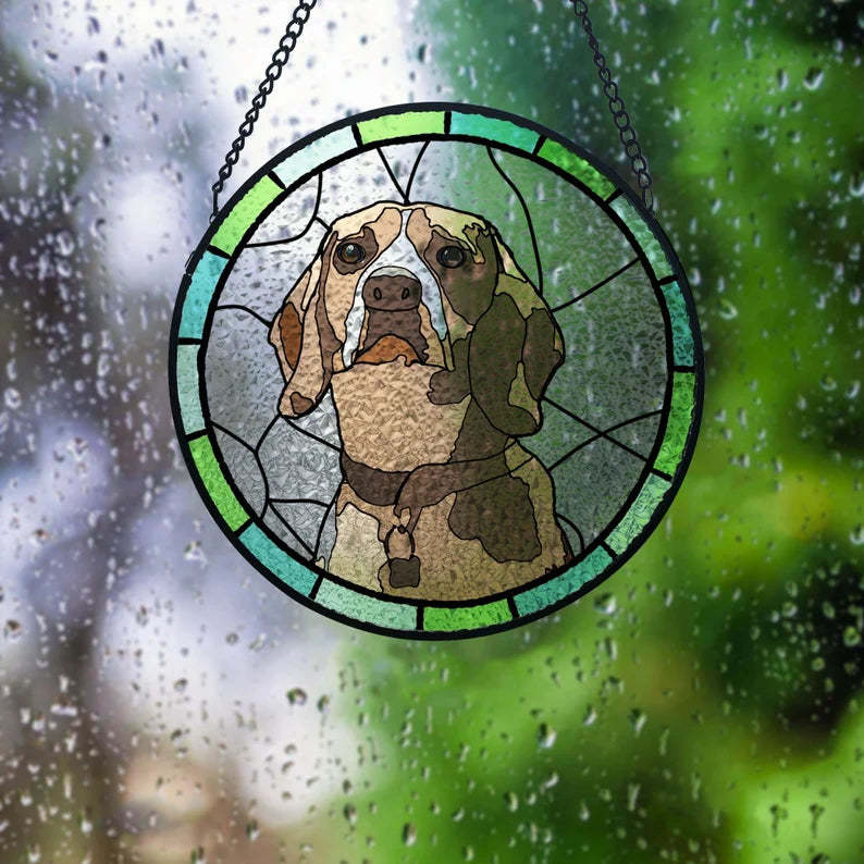 Personalized Pet Portrait Stained Glass Suncatcher Memorial Gift for Pet Lovers - Bestchristmasgifts