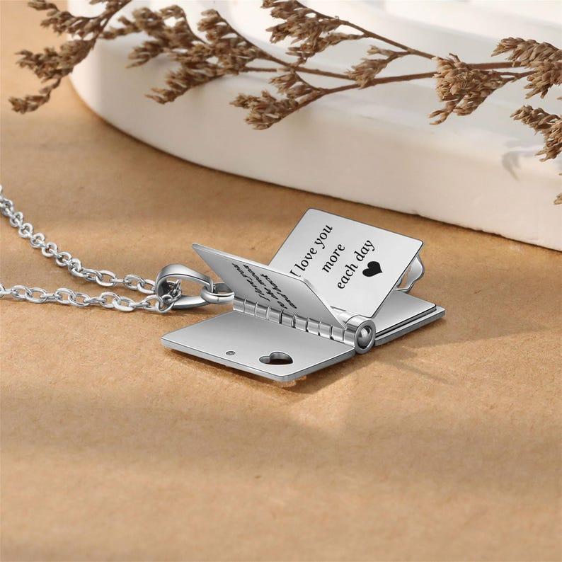 Personalised Book Necklace, Book Locket Necklace Engraved Name and Messages, Memory Necklace for Her, Bridesmaid Gift, Book Lover Gifts