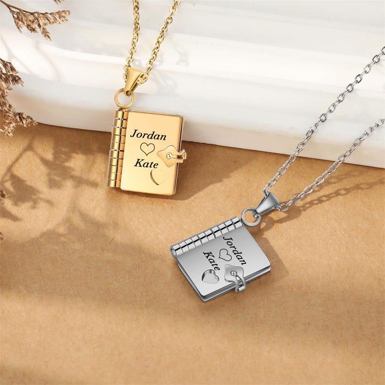 Personalised Book Necklace, Book Locket Necklace Engraved Name and Messages, Memory Necklace for Her, Bridesmaid Gift, Book Lover Gifts