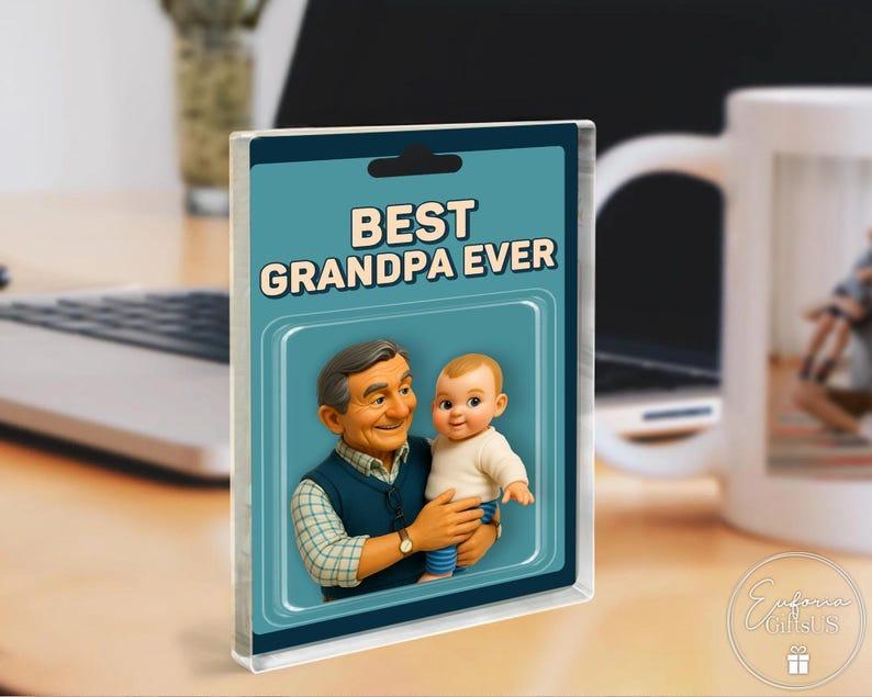 Custom Photo Grandpa And Grandkid Action Figure Acrylic Block, Personalized Father's Day Gift For Grandfather, Gift For Dad From Kids