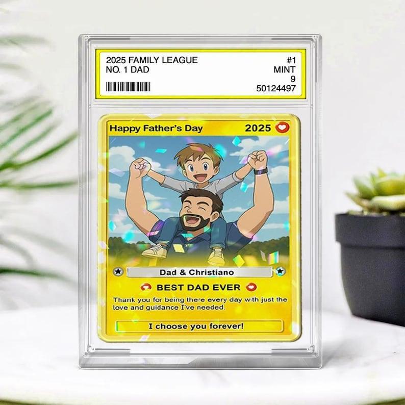 Custom Photo Father's Day Anime Trading Card, Anime Photo Block, New Dad Gift, Fathers Day Gift, Game Dad Gift From Kids, Gamer Husband Gift