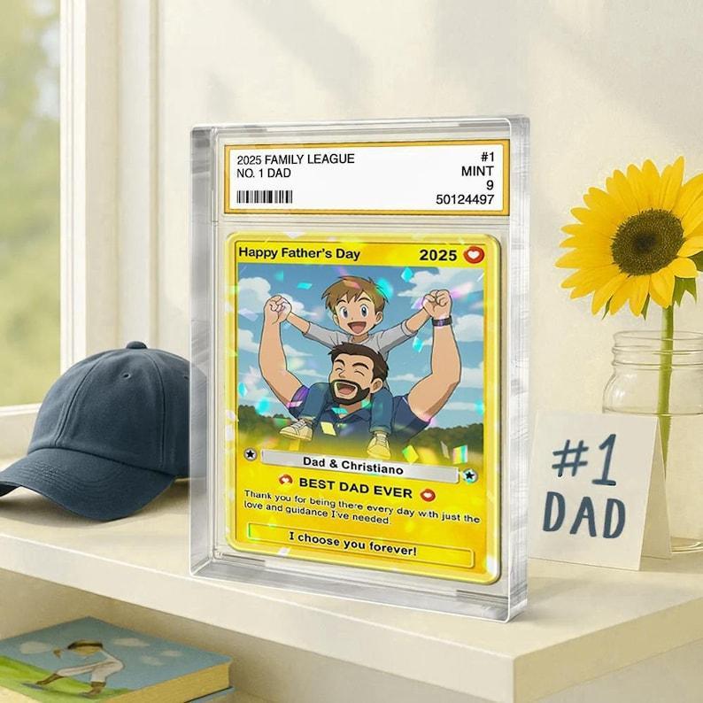 Custom Photo Father's Day Anime Trading Card, Anime Photo Block, New Dad Gift, Fathers Day Gift, Game Dad Gift From Kids, Gamer Husband Gift