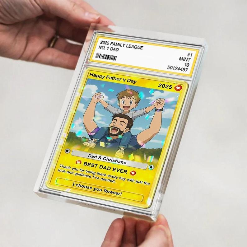 Custom Photo Father's Day Anime Trading Card, Anime Photo Block, New Dad Gift, Fathers Day Gift, Game Dad Gift From Kids, Gamer Husband Gift