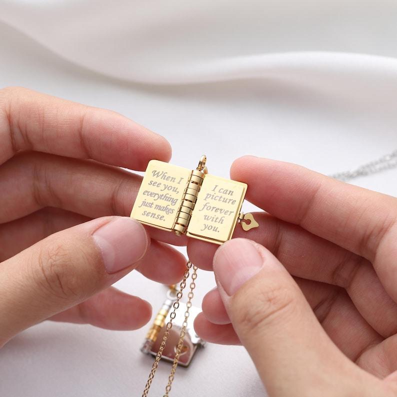 My Love Book Necklace – Romantic Locket Pendant with Love Messages Inside, Adjustable Chain Jewelry Gift for Her, Valentine’s or Birthday