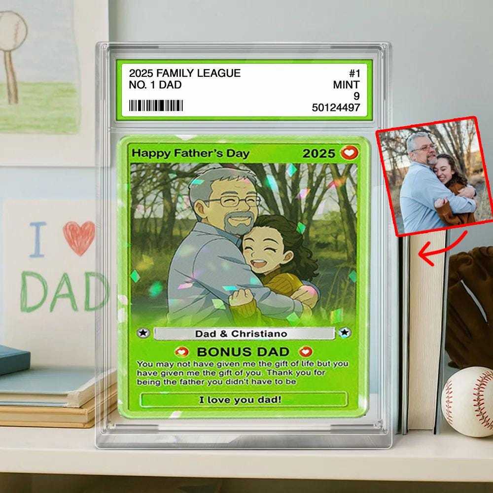 Custom Photo Father's Day Anime Trading Card, Anime Photo Block, New Dad Gift, Fathers Day Gift, Game Dad Gift From Kids, Gamer Husband Gift