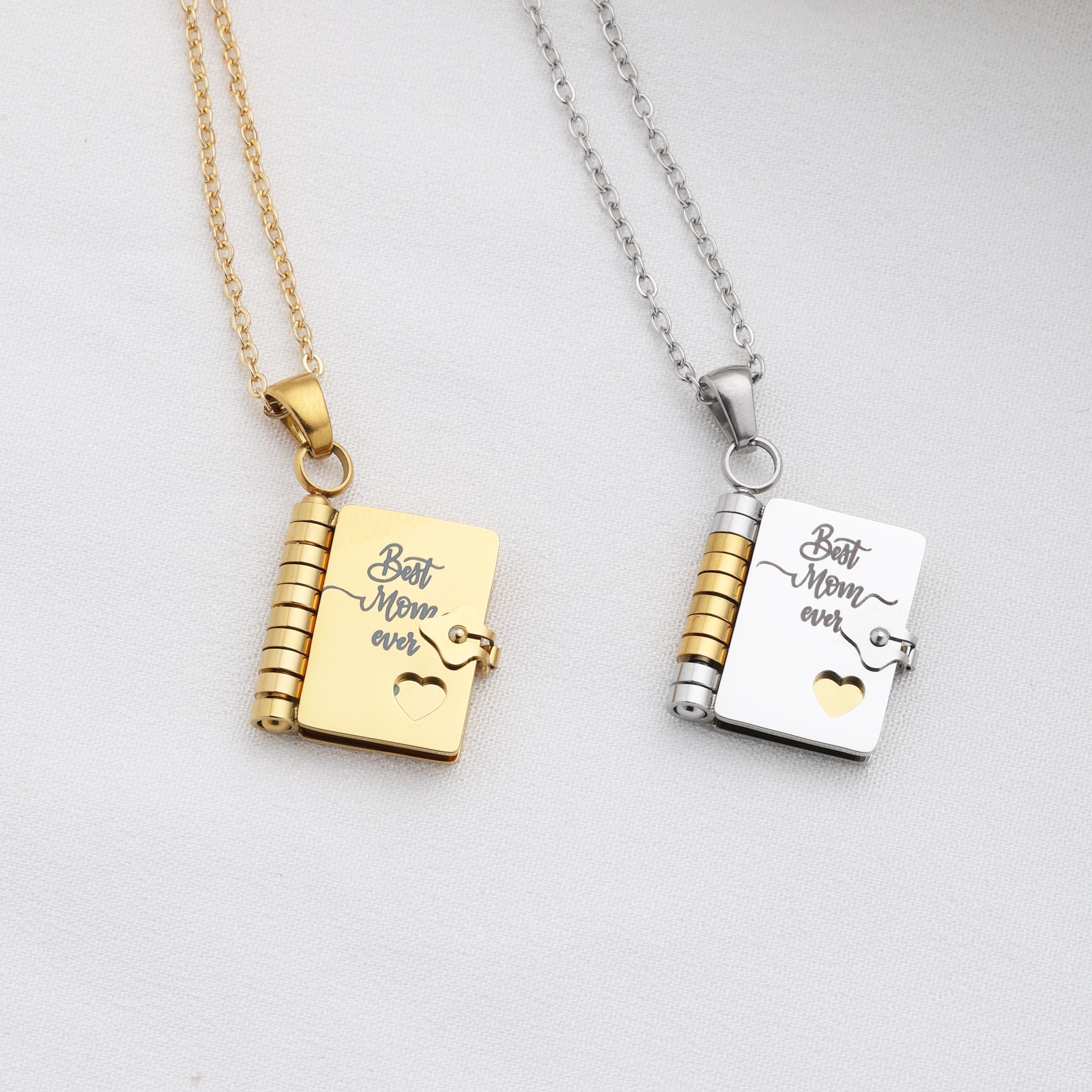 Best Mom Ever Book Necklace – Mini Message Pendant with Heartfelt Words Inside, Adjustable Chain Gift for Mother’s Day or Birthday
