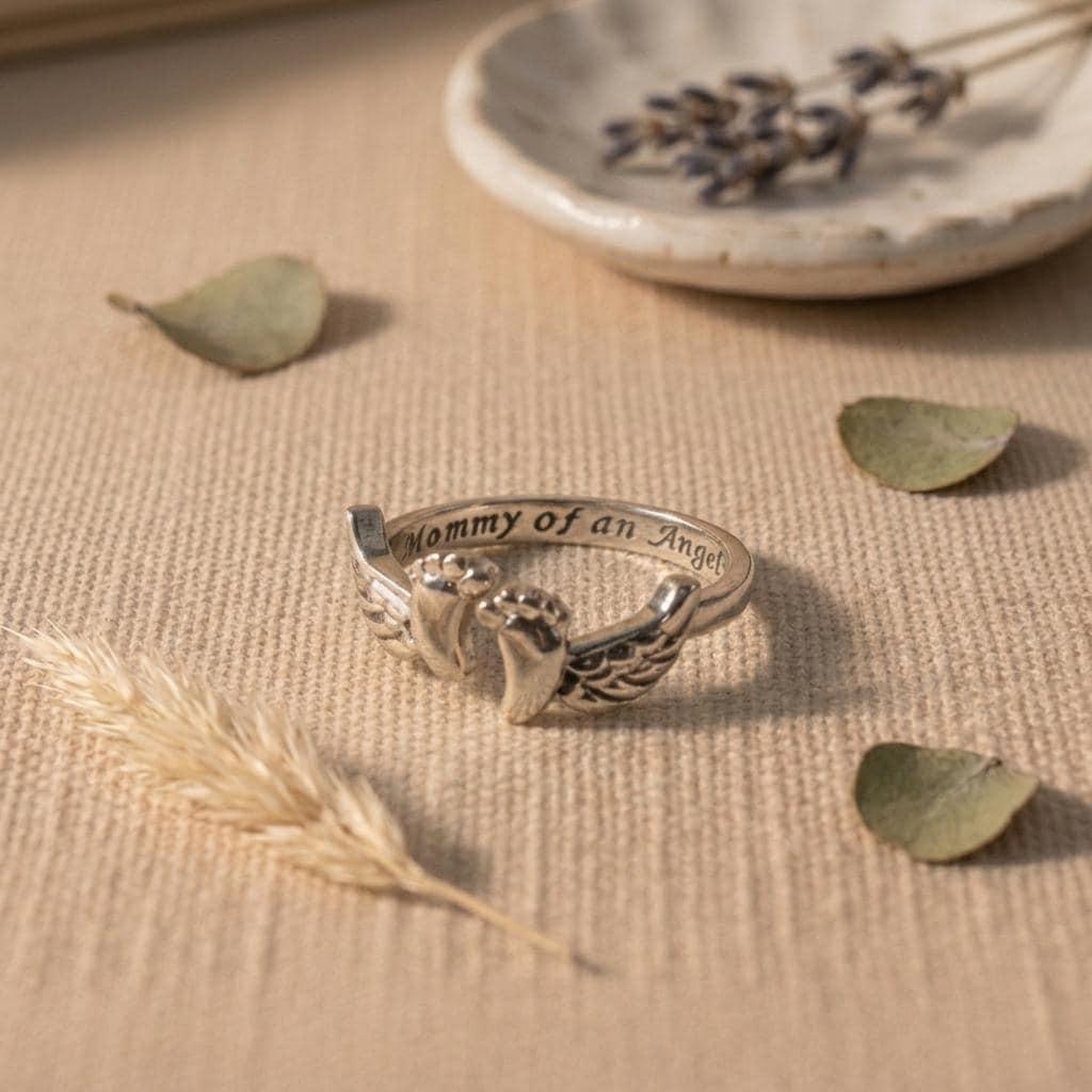 Angel Wing Ring | Mommy of an Angel Memorial Jewelry | Infant Loss & Miscarriage Gift | Dainty Sterling Silver Mother's Day Keepsake