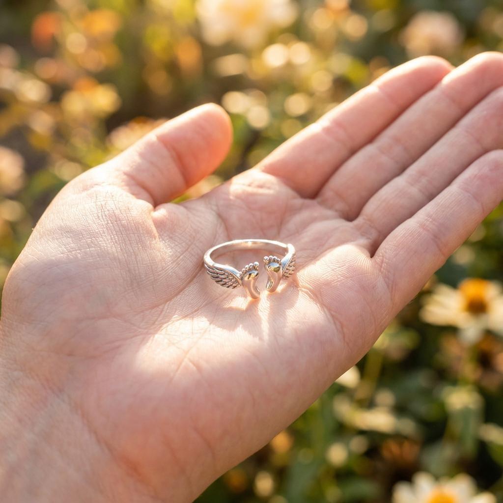 Angel Wing Ring | Mommy of an Angel Memorial Jewelry | Infant Loss & Miscarriage Gift | Dainty Sterling Silver Mother's Day Keepsake