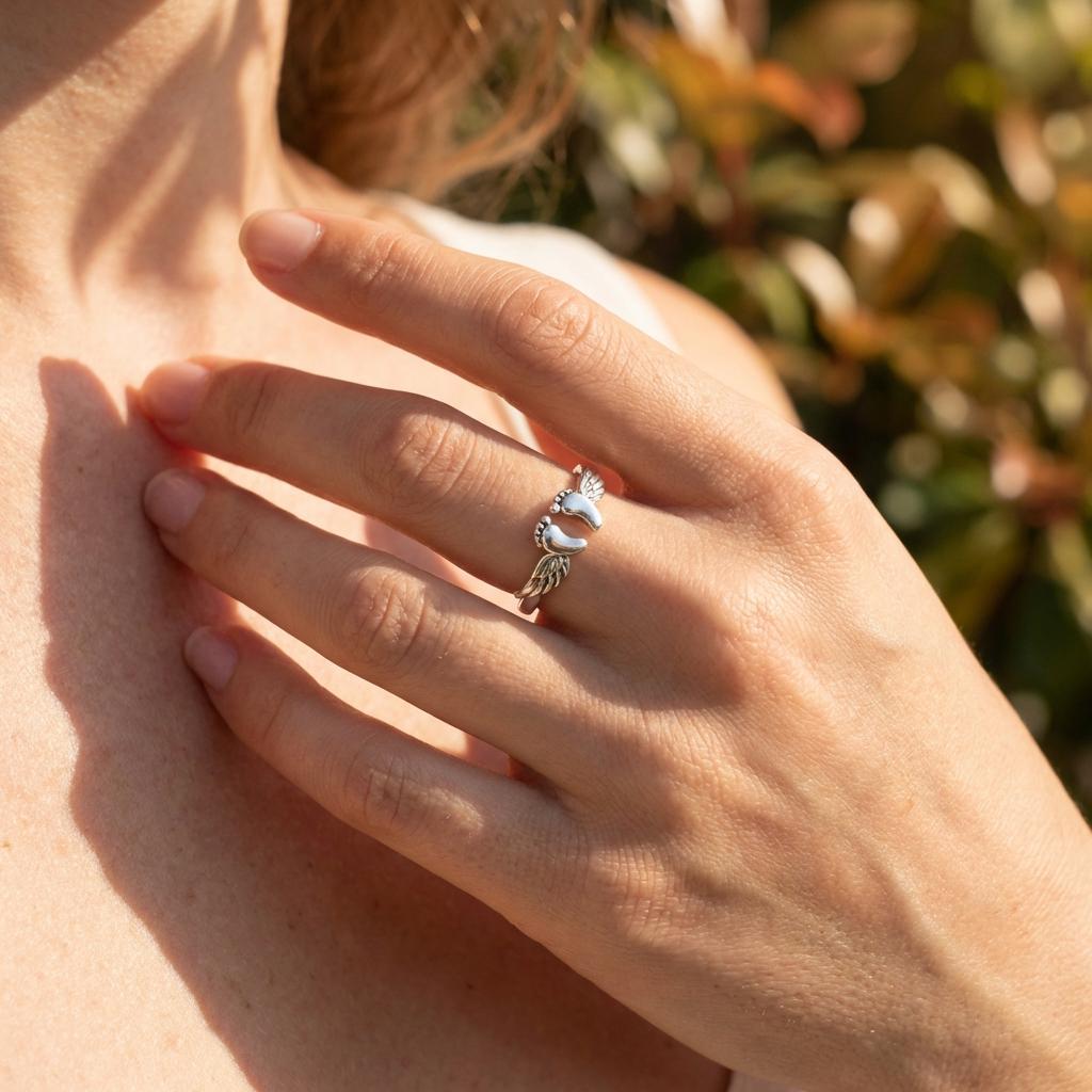 Angel Wing Ring | Mommy of an Angel Memorial Jewelry | Infant Loss & Miscarriage Gift | Dainty Sterling Silver Mother's Day Keepsake