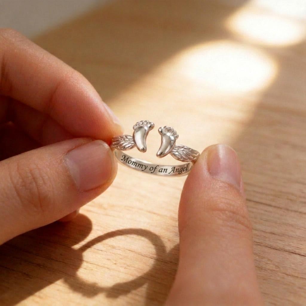 Angel Wing Ring | Mommy of an Angel Memorial Jewelry | Infant Loss & Miscarriage Gift | Dainty Sterling Silver Mother's Day Keepsake
