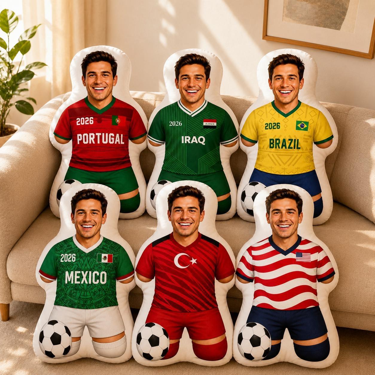 Personalized Soccer Player Pillow with Face, World Soccer Fan Gift, Custom Football Player Pillows,Kids Soccer Gift