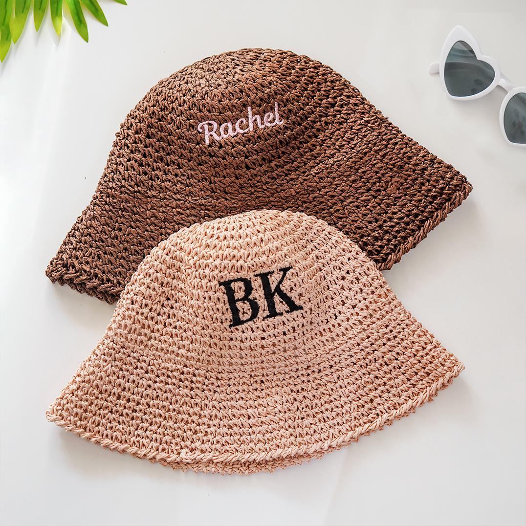 Personalized Straw Sun Hat, Bride hat,Wedding Cap,Embroidered Beach Hat,Summer Bucket Hat,Bach Party Gift, Bridesmaid Gift,Travel Hats