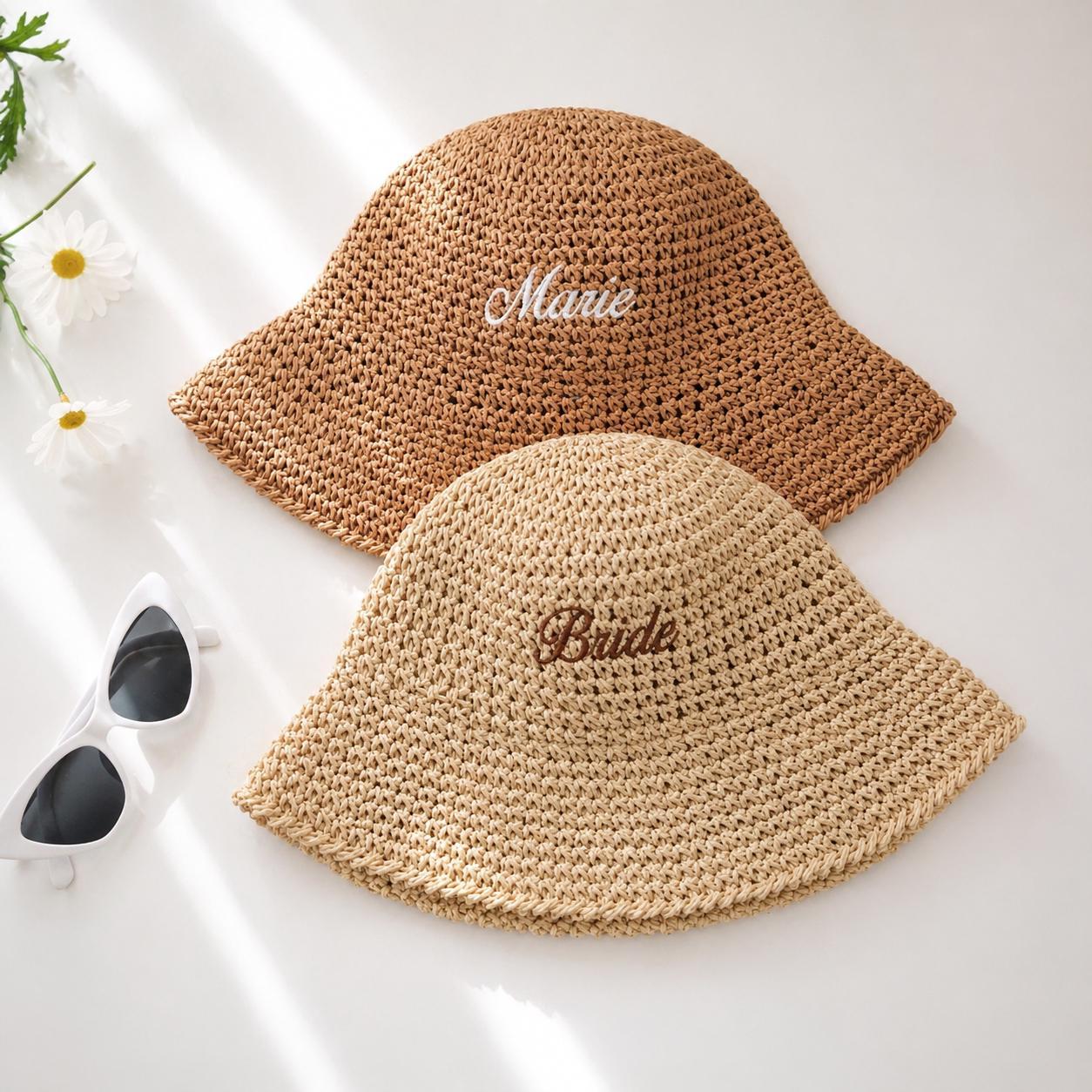 Personalized Straw Sun Hat, Bride hat,Wedding Cap,Embroidered Beach Hat,Summer Bucket Hat,Bach Party Gift, Bridesmaid Gift,Travel Hats