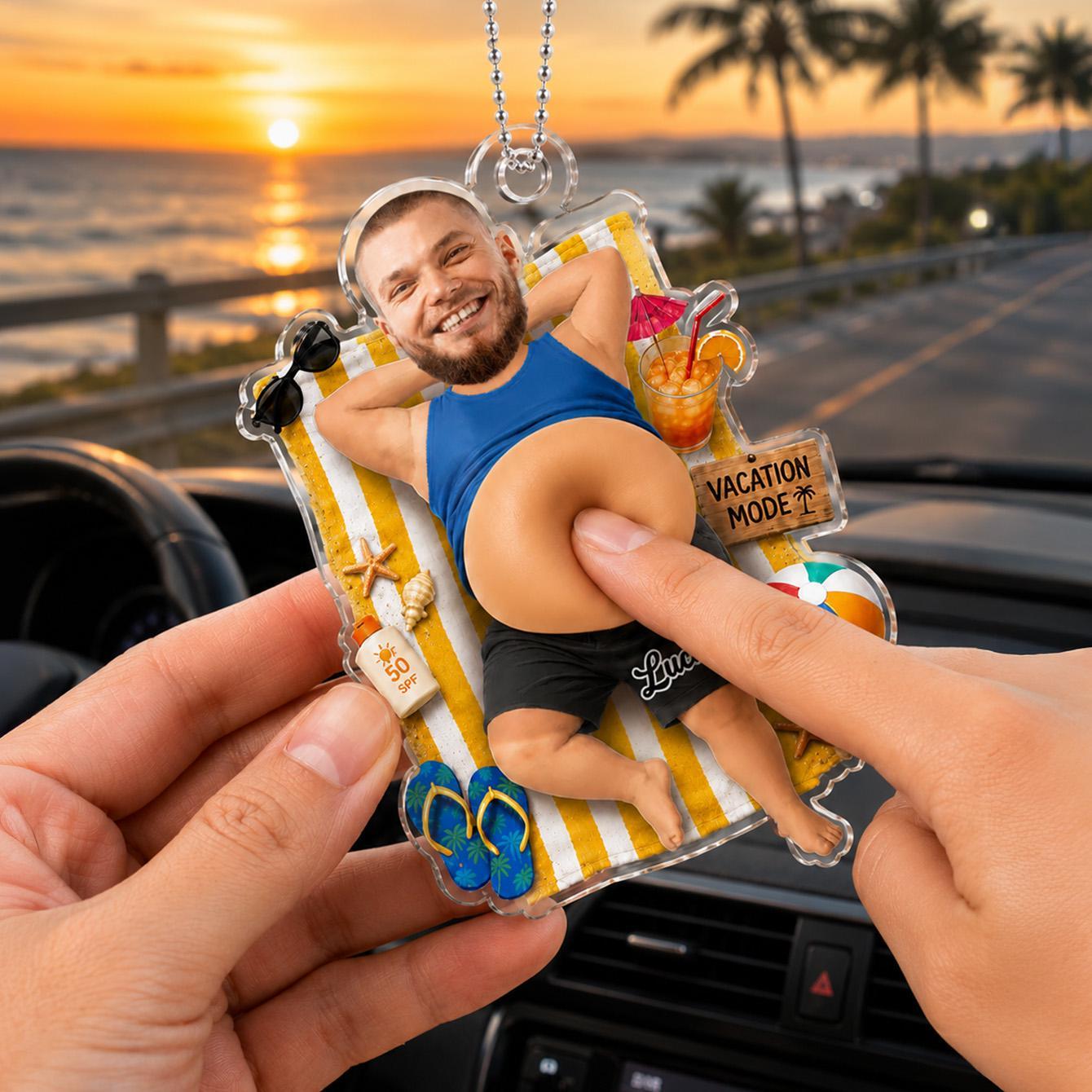 Personalized Vacation Acrylic Car Ornament, Squishy Silicone Belly Decor