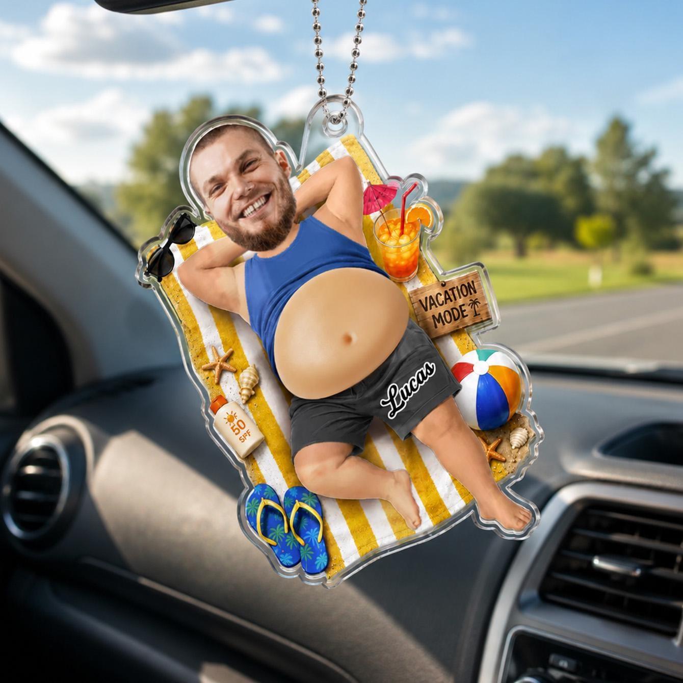 Personalized Vacation Acrylic Car Ornament, Squishy Silicone Belly Decor
